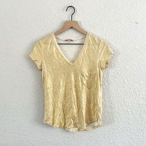 Bordeaux Anthropologie Gold Metallic V-Neck Tee